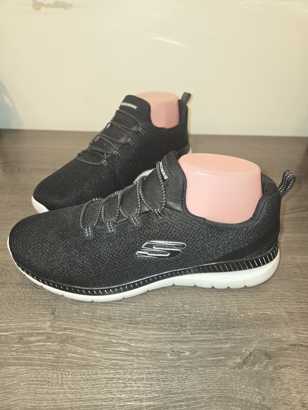 Skechers Women's Black Slip-On Knit Sneakers with White Sole